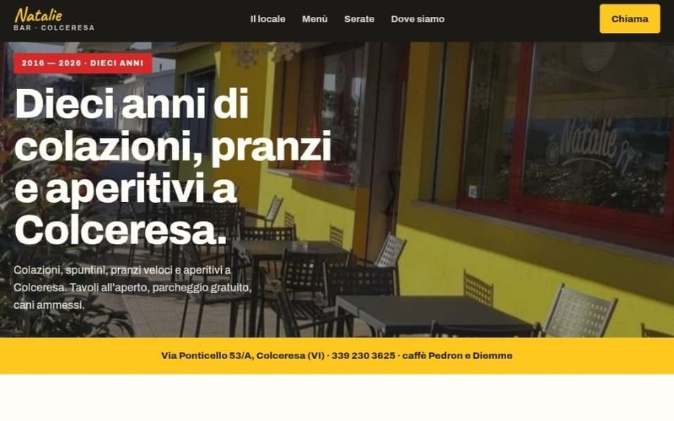 Anteprima del sito dimostrativo per un bar e caffetteria